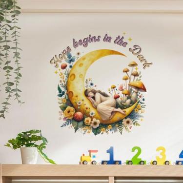 Imagem de Adesivos de parede Cartoon Moon Girl com flores em PVC 40x40cm - yiwei