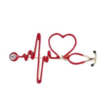 Imagem de Brooch Pin Heartbeat Stethoscope, acessório de blusa de liga vermelha 