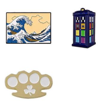 Imagem de Conjunto de broches Art Wave, ícone de desenho animado, lapela esmalta