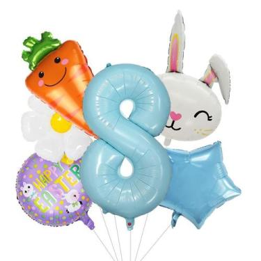 Imagem de Conjunto de balões Easter Bunny Carrot Foil 32cm com número 8 x6 - yiw