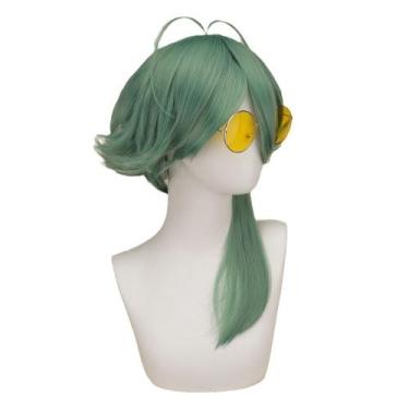 Imagem de Peruca de cosplay verde claro com rabo de cavalo lateral de 45 cm resi