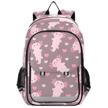 Imagem de Mochila ODAWA Cute Pink Axolotl para escola com capa para laptop