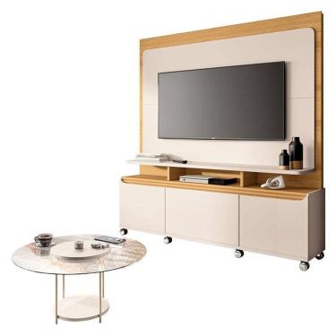 Imagem de Estante Home Theater Quantum Off White Cinamomo E Mesa De Centro Sky Com Tampo De Vidro Off White - Hb Móveis