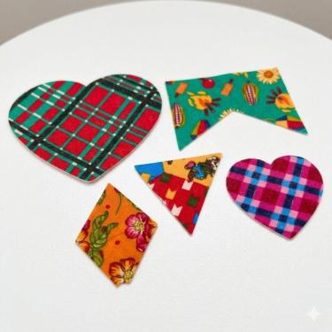 Imagem de Kit 5 Retalhos de Roupa Remendo Tecido Festa Junina Autocolante para Customizar Roupa