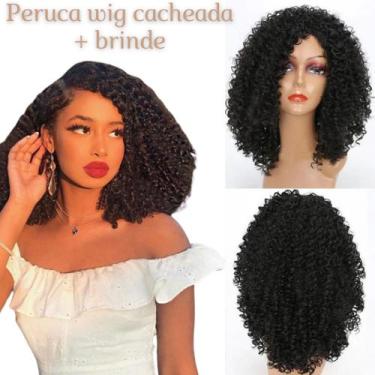Imagem de Peruca Wig Cacheada 60cm Fibra Orgânica Para Uso Diário - BHAIR, PRETO