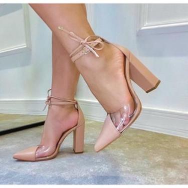 Imagem de Sapato feminino  scarpin salto bloco amarrar abotoar - TATY MORENA CAL