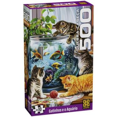 Imagem de Quebra-cabeça 500 peças Gatinhos e o Aquário - Grow
