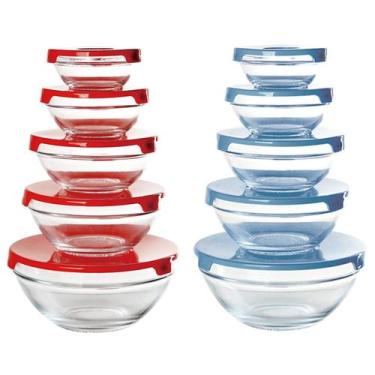 Imagem de Conjunto 10 Potes Tigela Vidro Azul Vermelho Class Home
