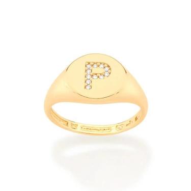 Imagem de Anel Rommanel Letras Folheado a Ouro com Zircônia 512964, Dourado, 16