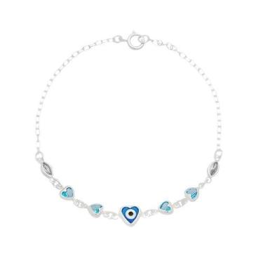 Imagem de Pulseira feminina coração olho grego, zircônias azul claro e cristal 1