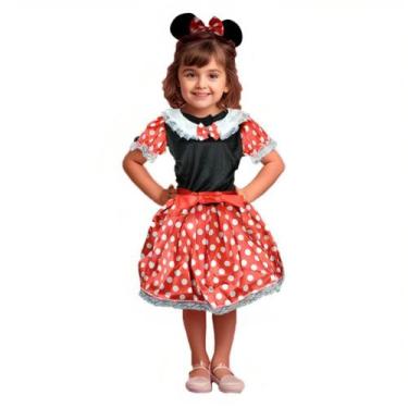 Imagem de Fantasia Minnie Infantil Vermelha de Luxo Com Tiara de Orelhinha - Fan