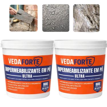 Imagem de Kit 2 Aditivo Impermeabilizante Mineral em Pó Ultra Veda Forte 800g Proteção Contra Infiltração