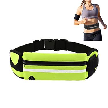 Imagem de Bolsa de cintura de corrida à prova d'água cinto de corrida com fone de ouvido esportivo portátil ao ar livre refletivo pochete de grande capacidade para mulheres homens, verde, 21 x 10 cm