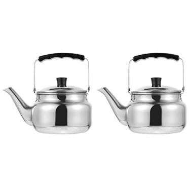 Imagem de Chaleira de chá 1000 ML para fogão Bule de chá de aço inoxidável com alça anti-quente Caldeira de chá de água quente Bules de chá para chá café prata 2PACK little surprise