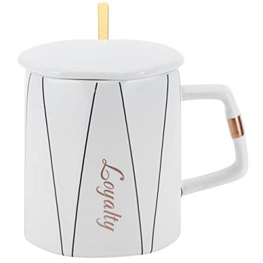 Imagem de Caneca de café, caneca de cerâmica de originalidade xícaras de café octogonais caneca de chá estilo nórdico com colher e tampa para escritório, hotel (branco #1)