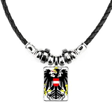 Imagem de DIYthinker Colar com emblema nacional da Áustria com pingente de corda de couro