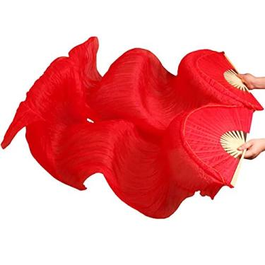 Imagem de TMZAQH Véus de bambu de seda artificial para dança do ventre cores 1 par 180 x 90 cm (esquerda + direita) (vermelho)