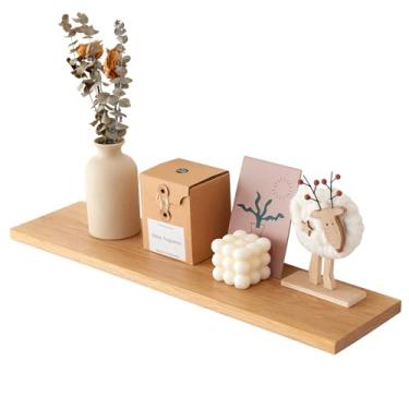 Imagem de Prateleiras flutuantes de carvalho de 61 cm, prateleiras de parede de madeira rústica, para armazenamento na parede, ampla para sala de estar, quarto, cozinha, banheiro (61 cm)