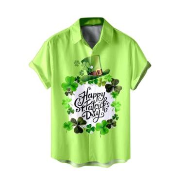 Imagem de Camiseta masculina divertida do Dia de São Patrício Green Clover Saint Pattys Day Camisetas havaianas manga curta com botões, 039-verde menta, XXG
