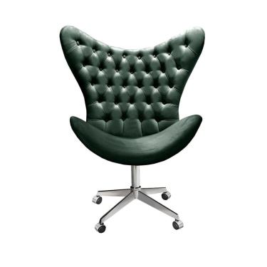 Imagem de Poltrona Alice Egg Capitonê Cadeira Botonê Giratória com Rodízios Recepção, Escritório Verde
