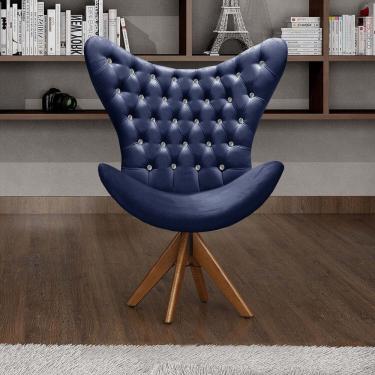 Imagem de Poltrona Alice Egg Strass Cadeira Capitonê Giratória Recepção, Escritório Azul Marinho