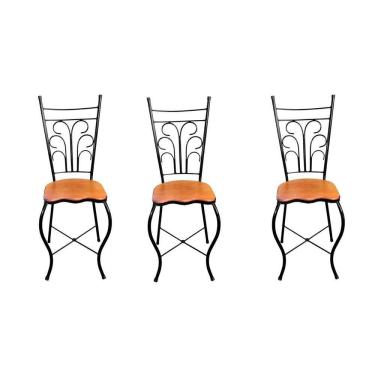 Imagem de Cadeira De Jantar Para Mesa De Chá Conjunto Com 3 Estilo Industrial Rustica Ferro E Madeira Artesanal