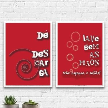 Imagem de Kit 2 Quadros Lembretes Para Banheiro 24X18Cm Vidro Branca - Quadros O