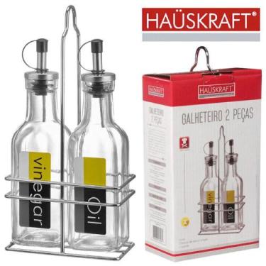 Imagem de galheteiro de vidro com 2 pecas 200ml + suporte aramado cromado hauskr
