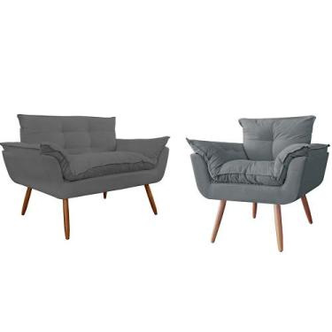 Imagem de Kit Namoradeira Sofá 02 lugares mais 01 Poltrona decorativa Opalla Pés