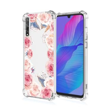 Imagem de RRXSYXL Capa para celular Huawei Y8P com estampa floral transparente, proteção à prova de choque, capa de TPU macio para Huawei Y8P, floral rosa