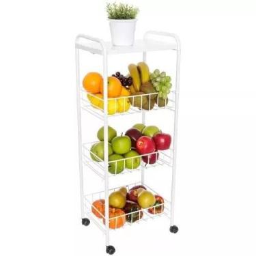Imagem de Fruteira De Chão Tripla Metal Com Rodas E Tampo Em Madeira - Metaltru