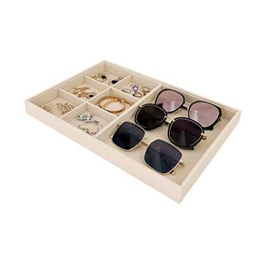Imagem de Caixa grande bege claro de qualidade premium de veludo para exibição de joias bandeja empilhável prática feira loja doméstica gaveta gaveta armário organização