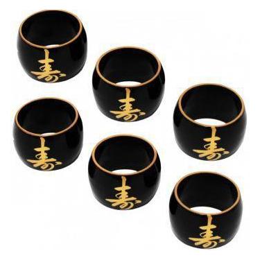 Imagem de Kit C/ 6 Porta Guardanapo Preto C/ Ideograma Japonês Dourado - AC