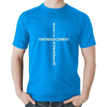 Imagem de Camiseta Algodão Entrego, Confio, Aceito, Agradeço - Foca na Moda, Azu