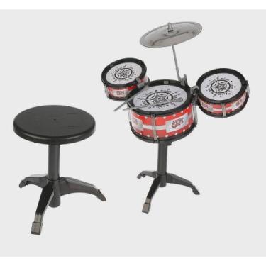 Imagem de Bateria Infantil 3 Tambores Com baquetas E Banquinho para começca se d