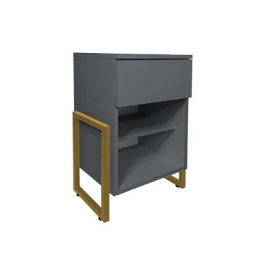 Imagem de Mesa de Cabeceira Gaya Cinza 1 Gaveta Base Industrial Dourada - Belliv