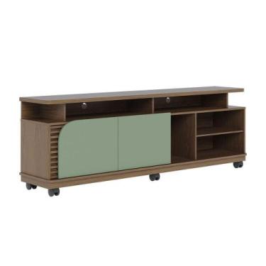 Imagem de Bancada Tv De 65'' 2 Portas Com Rodízio Ewa 180cm Amêndoa-verde Pistac