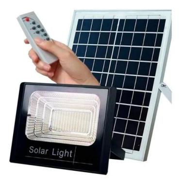 Imagem de Refletor Led Holofote 200w Com Placa Solar Bateria A Prova Dagua Com C