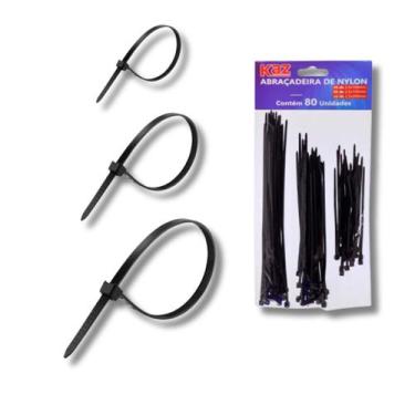 Imagem de Kit Abraçadeira Nylon Plastica Preta 2,5 x 10 15 20 cm 80 un - Kaz