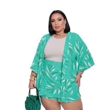 Imagem de Conjunto Kimono Shorts Saia Estampado Plus Size 2 Geração G1,G2,G3 e G