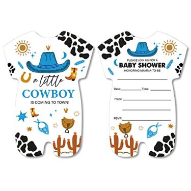 Imagem de Country Western Cowboy Baby Shower Convites com Envelopes Conjunto de 20 Convites em Forma de Cowboy Pequeno Preencher Convites em Branco para Festa de Revelação de Gênero