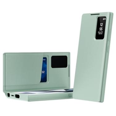 Imagem de LTLMYDAM Verde, S25, capa fina para Samsung Galaxy S25 Ultra/S25 Plus/S25, capa de couro flip view carteira de negócios capa de proteção para câmera