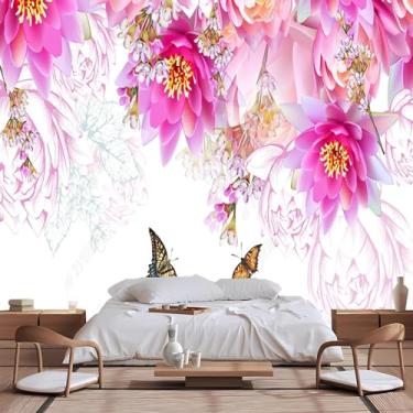 Imagem de Lcythiazole Murais de papel de parede florais de tamanho personalizado - Murais de papel de parede florais vintage 3D, decalques de parede grandes, autoadesivos removíveis, para banheiro