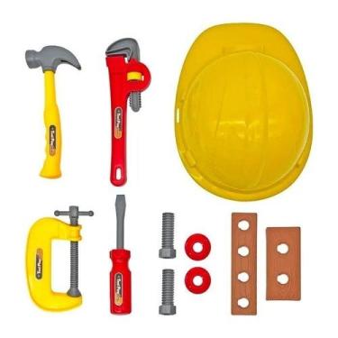Imagem de Brinquedo Kit Ferramentas Infantil 11 Peças com Capacete Brincar de Fa