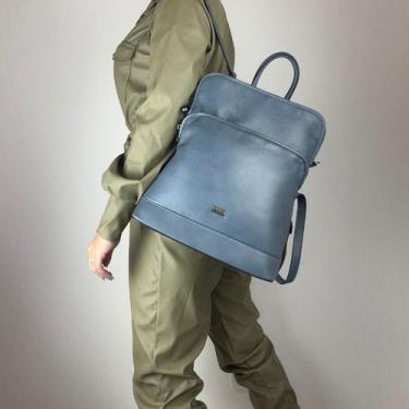 Imagem de Mochila  recuo em couro legítimo b.901, Azul porcelana