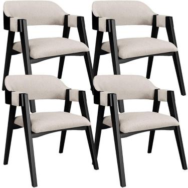 Imagem de Kit 4 Cadeiras Sala De Jantar Estar Living Estofada Suran L02 Preto Linho Cru - Lyam Decor