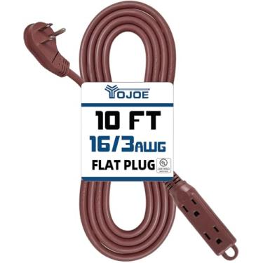 Imagem de yojoe Extensor De Tomada Com Plugue Plano Para Áreas Internas, 3 Tomadas, Pinos, Metros, 13A, Cabo Marrom Resistente Calibre 16, 16/3 Sjtw, Certificado Pela Ul