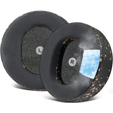 Imagem de SOULWIT Almofadas De Substituição Com Gel Refrescante Para Fones Ouvido Audeze Maxwell, Auriculares Tecido Seda Respirável, Espuma Alta Densidade Cancelamento Ruído - Preto E Dourado
