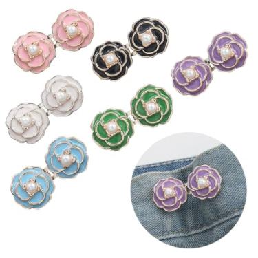 Imagem de Funvalley Surperfect Superfect 6 Conjuntos De Apertadores Cintura Para Calças Camélia, Sem Costura, Botões Flores Ajustáveis, Fivelas, Clipes Removíveis, Fivelas Saias, Jeans