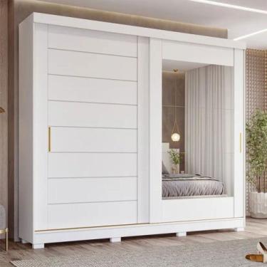 Imagem de Guarda-Roupa Casal 2 Portas Correr 8 Gavetas MDF Espelho Florença Pana